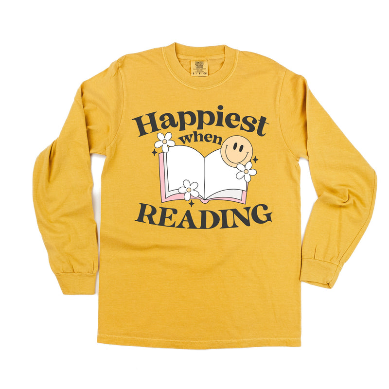 Happiest When Reading - Long Sleeve Comfort Colors Tee