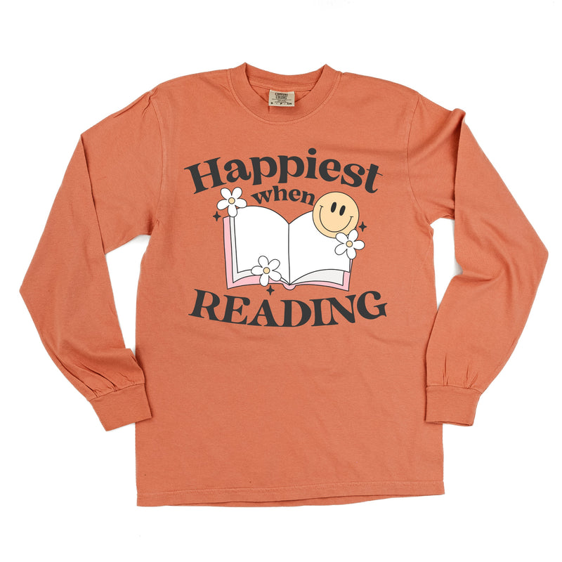 Happiest When Reading - Long Sleeve Comfort Colors Tee