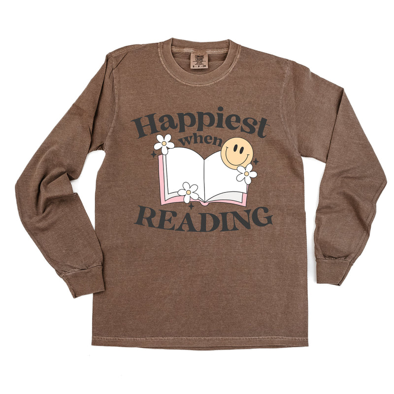 Happiest When Reading - Long Sleeve Comfort Colors Tee