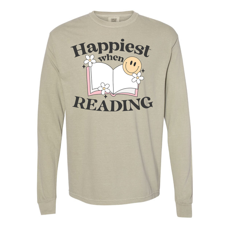 Happiest When Reading - Long Sleeve Comfort Colors Tee