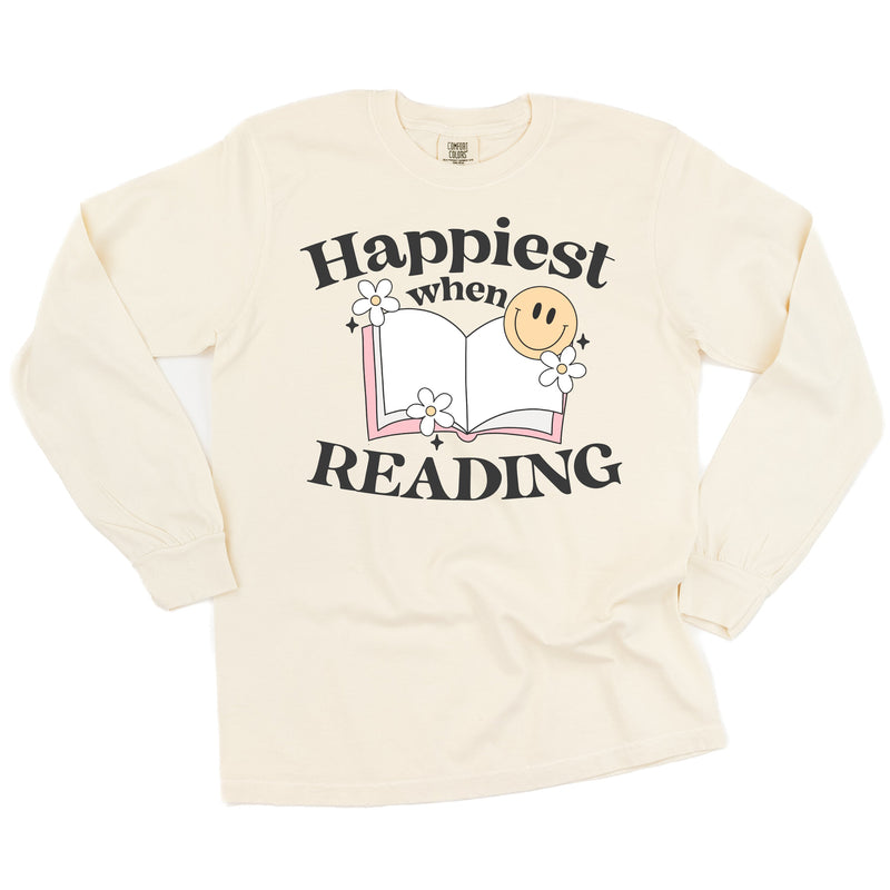 Happiest When Reading - Long Sleeve Comfort Colors Tee