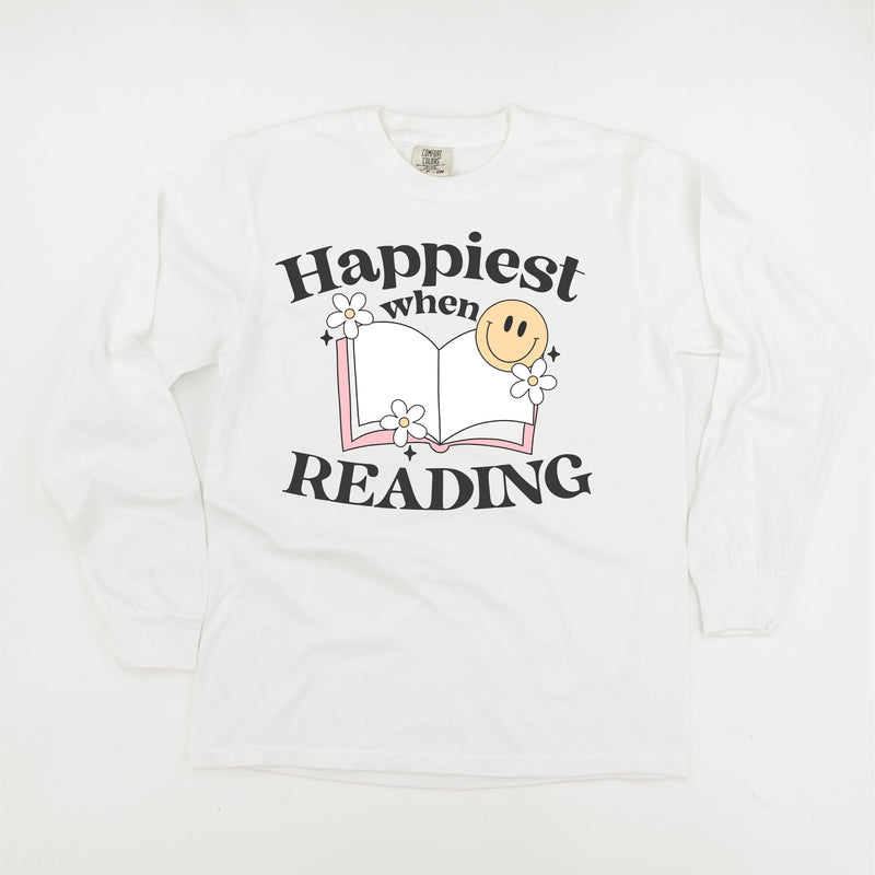Happiest When Reading - Long Sleeve Comfort Colors Tee