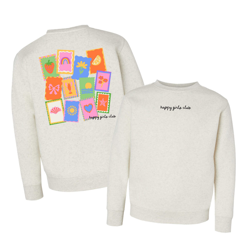 Happy Girls Club (center & b) - Heathered Natural Child Sweater