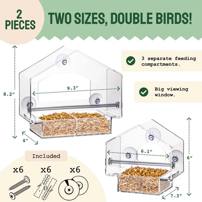 Clear View Window Bird Feeder with Suction Cups (2 Piece Set)