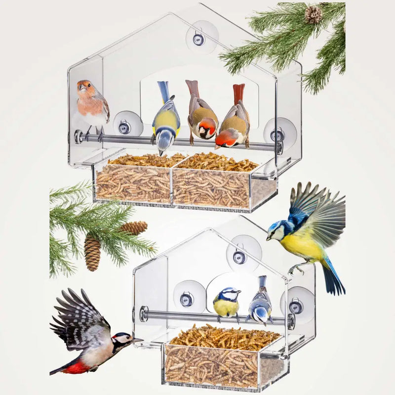 Clear View Window Bird Feeder with Suction Cups (2 Piece Set)