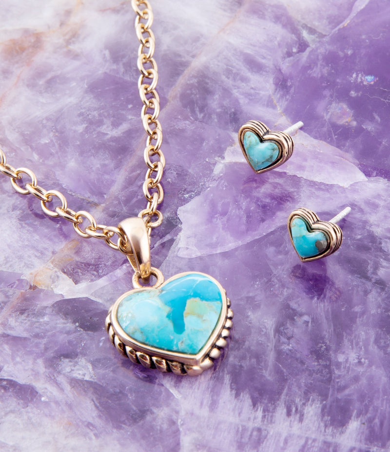 Heart Blue Turquoise Golden Stud Earrings