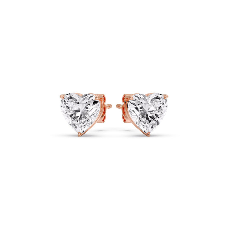 3 Prong Heart Shaped Diamond Solitaire Stud Earring in Basket Setting