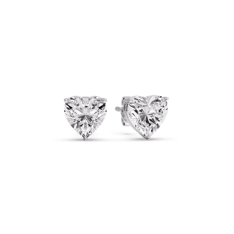 3 Prong Heart Shaped Diamond Solitaire Stud Earring in Basket Setting