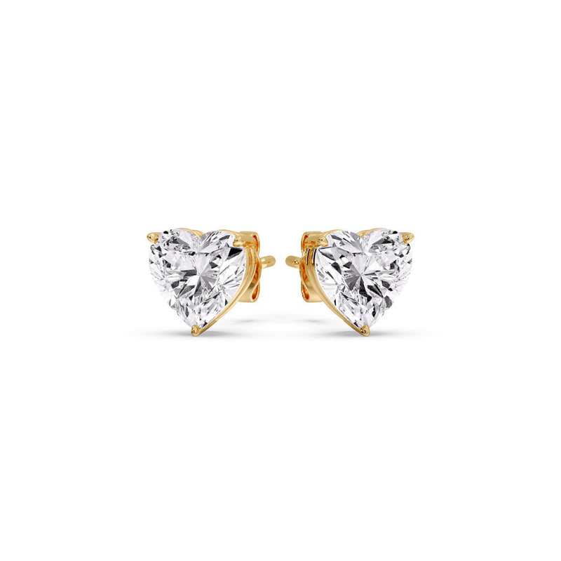 3 Prong Heart Shaped Diamond Solitaire Stud Earring in Basket Setting