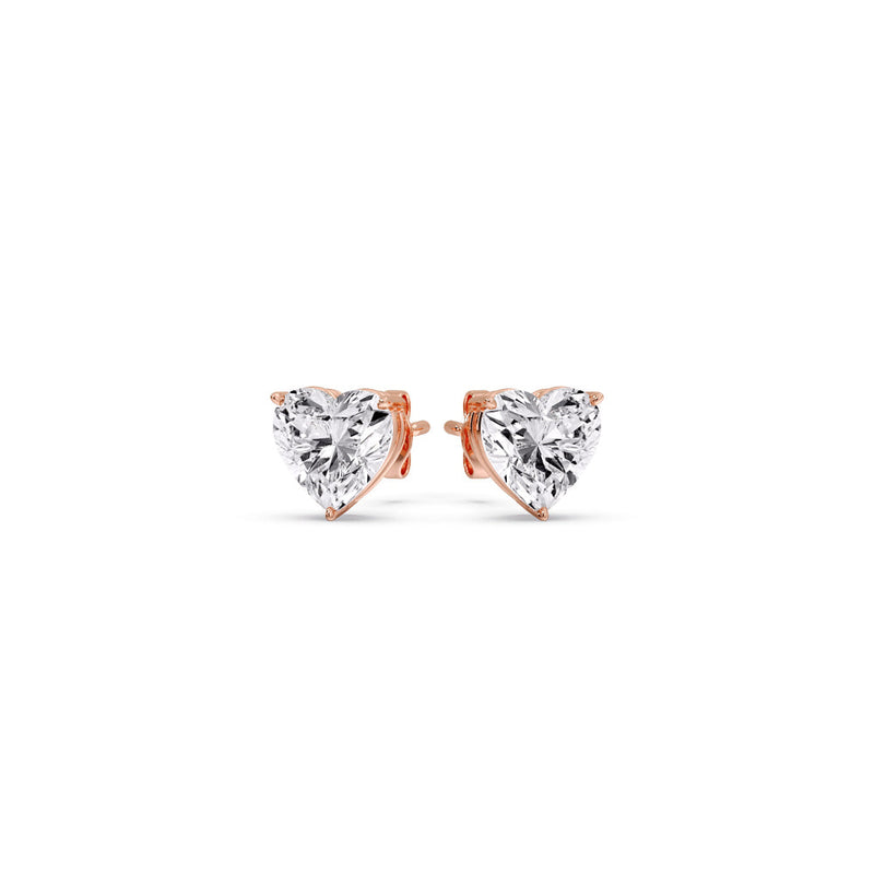 3 Prong Heart Shaped Diamond Solitaire Stud Earring in Basket Setting