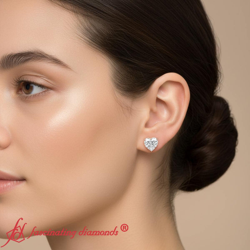 Heart Shaped 3 Prong Basket Stud Earring