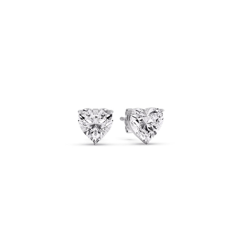 3 Prong Heart Shaped Diamond Solitaire Stud Earring in Basket Setting