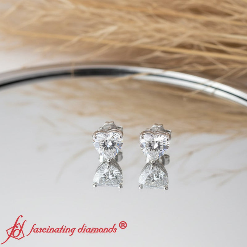 Heart Shaped 3 Prong Basket Stud Earring