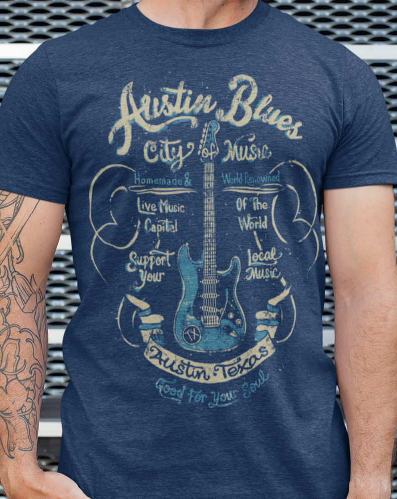 Men's Austin Blues Music Guitar T-Shirt