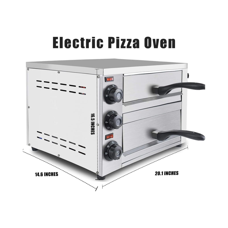 Heavy-Duty 14-Inch Commercial Stainless Steel Electric 2-Tier Tabletop Pizza Oven With Timer (SAK90432)
