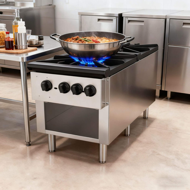 Heavy-Duty 18K BTU Commercial 2-Burner Stainless Steel Gas Stove Range (SAK40721)