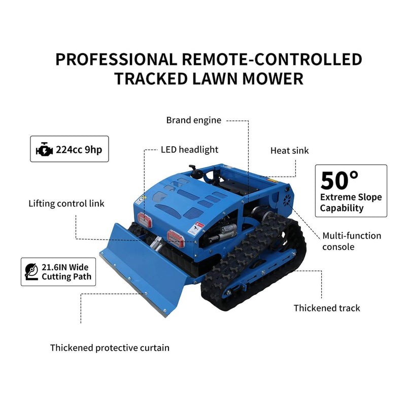 OVK Heavy-Duty 21-Inch 9HP Commercial Remote-Controlled Robotic Lawn Mower With Tracks And Plow (SAK26583)