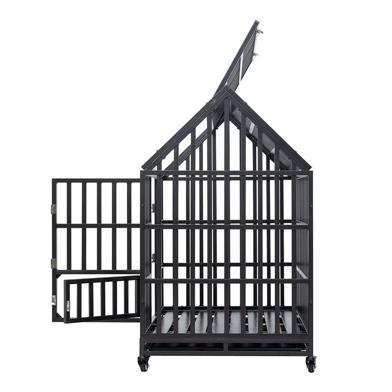 Heavy-Duty Carbon Steel Dog Kennel Cage Crate W/ Sloped Roof And Wheels, 48" (SAK73812)