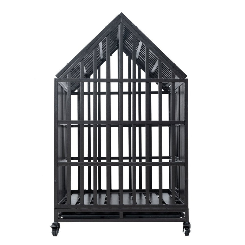 Heavy-Duty Carbon Steel Dog Kennel Cage Crate W/ Sloped Roof And Wheels, 48" (SAK73812)