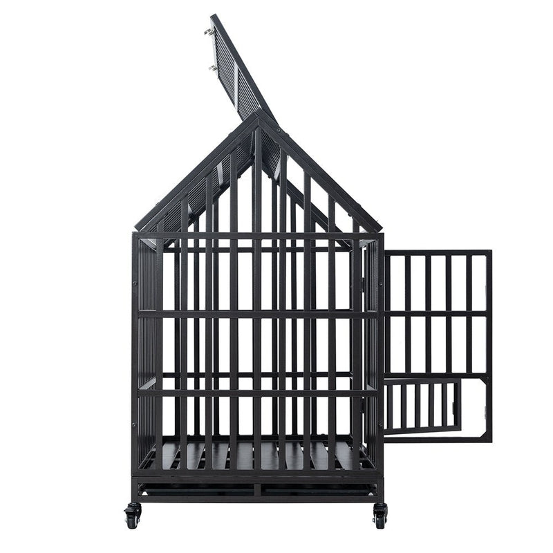 Heavy-Duty Carbon Steel Dog Kennel Cage Crate W/ Sloped Roof And Wheels, 48" (SAK73812)