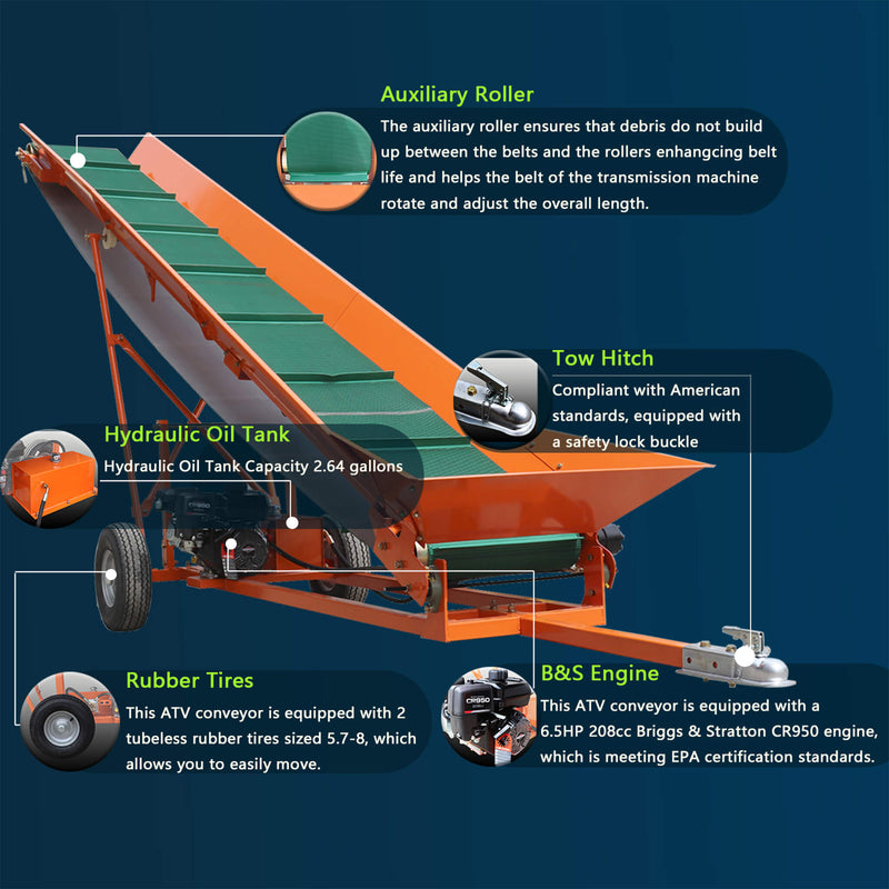 Heavy-Duty Commercial 6.5HP Gasoline Hydraulic High-Speed Wood Conveyor (SAK39524)
