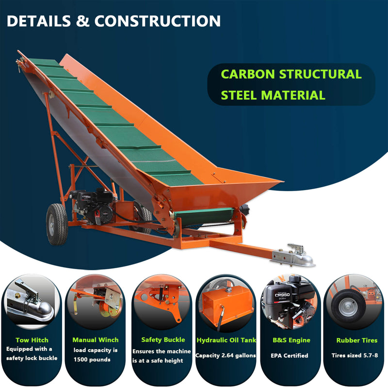 Heavy-Duty Commercial 6.5HP Gasoline Hydraulic High-Speed Wood Conveyor (SAK39524)