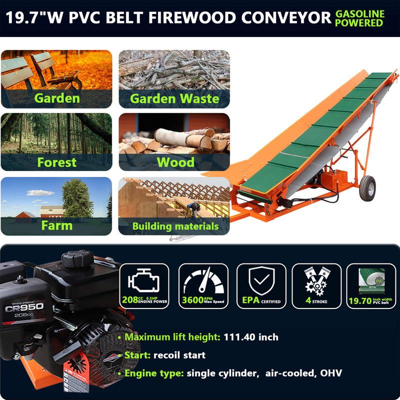 Heavy-Duty Commercial 6.5HP Gasoline Hydraulic High-Speed Wood Conveyor (SAK39524)