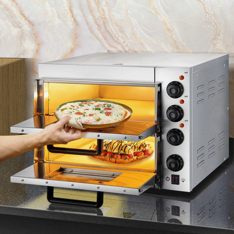 Heavy-Duty Electric Indoor Commercial Countertop Double Deck Pizza Oven, 2000W (SAK36147)