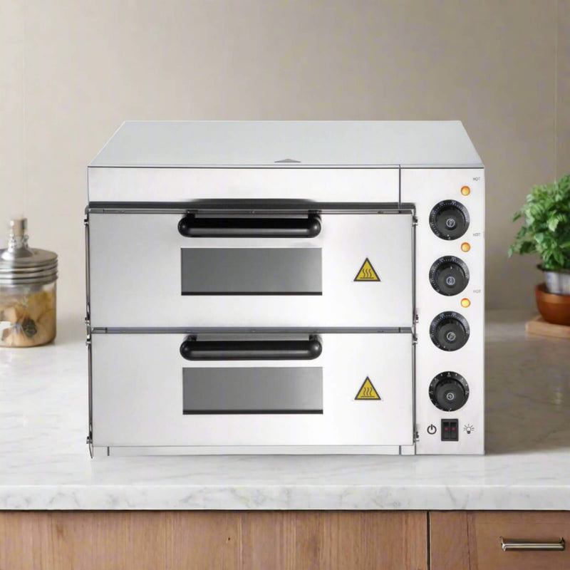 Heavy-Duty Electric Indoor Commercial Countertop Double Deck Pizza Oven, 2000W (SAK36147)