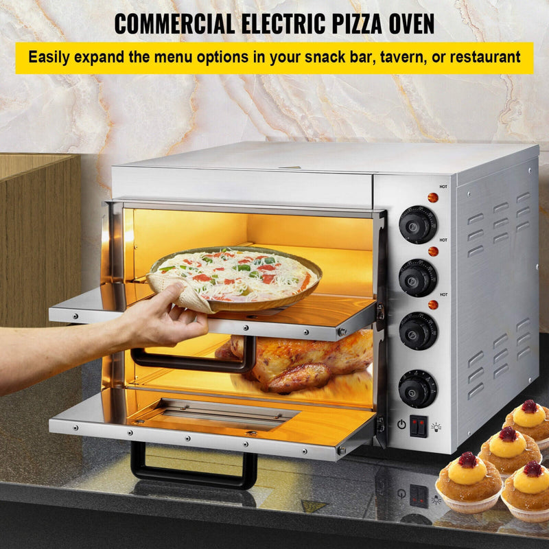 Heavy-Duty Electric Indoor Commercial Countertop Double Deck Pizza Oven, 2000W (SAK36147)