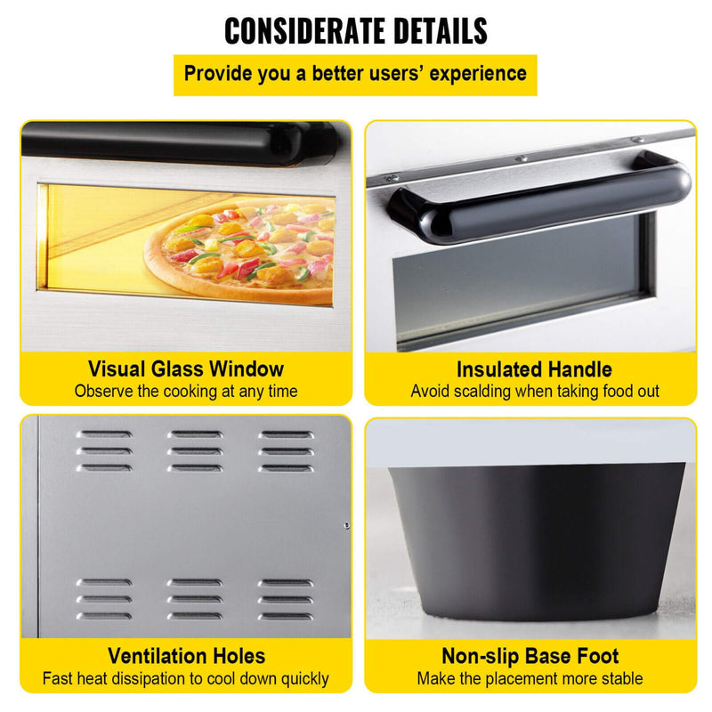 Heavy-Duty Electric Indoor Commercial Countertop Double Deck Pizza Oven, 2000W (SAK36147)