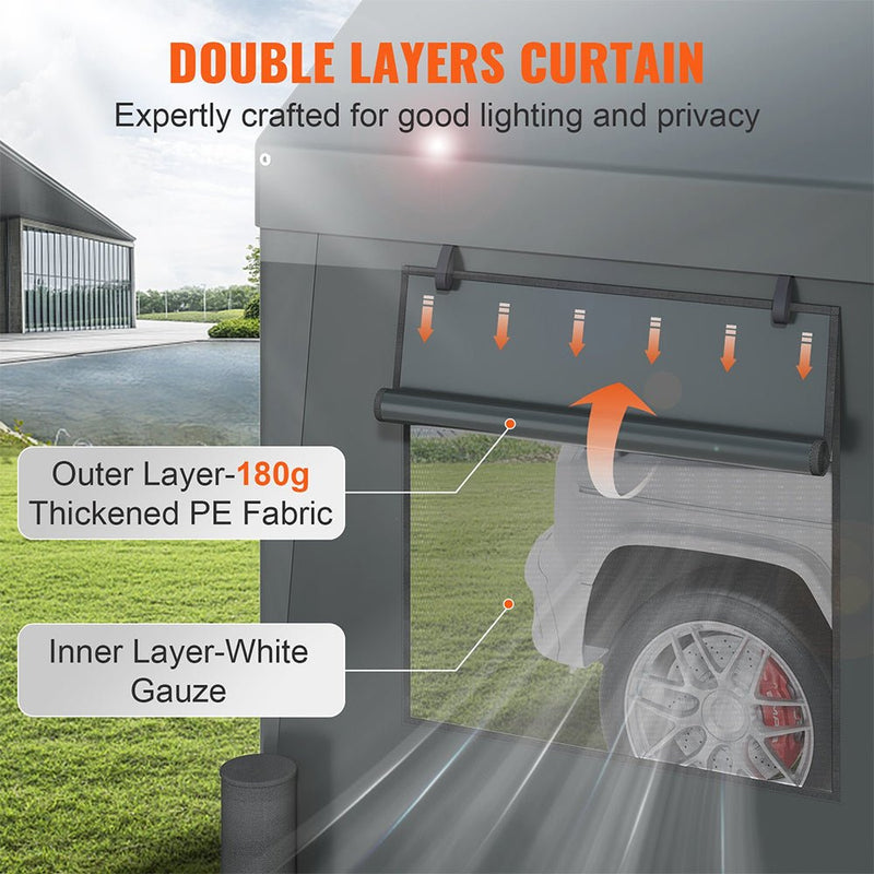 [12X20FT] Alora Heavy-Duty Outdoor Premium Garage Tarp Canopy Shelter W/ Removable Sidewalls (SAK94615)