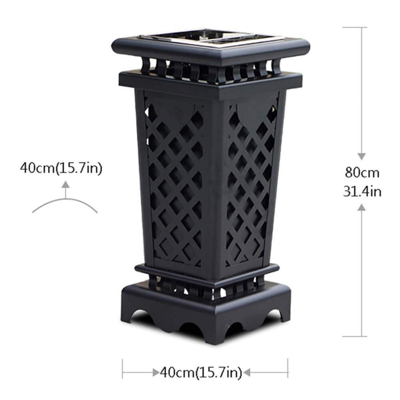 Heavy-Duty Premium Commercial Black Outdoor Iron Garbage Trash Bin With Circular Arc Edging (SAK69175)