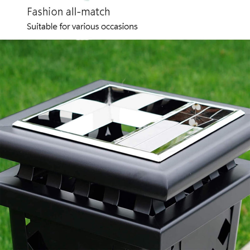 Heavy-Duty Premium Commercial Black Outdoor Iron Garbage Trash Bin With Circular Arc Edging (SAK69175)