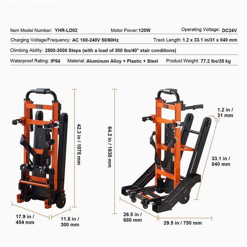 Heavy Duty Premium Electric Folding Stair Climbing Wheelchair Hand Truck Dolly, 450LBS (SAK23175)
