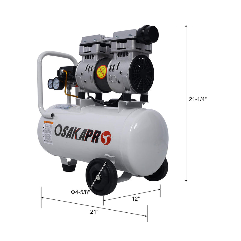Heavy Duty 1.5/2.5HP Silent Oil-Free Portable Air Compressor With Wheels And Auto Drain (SAK53462)