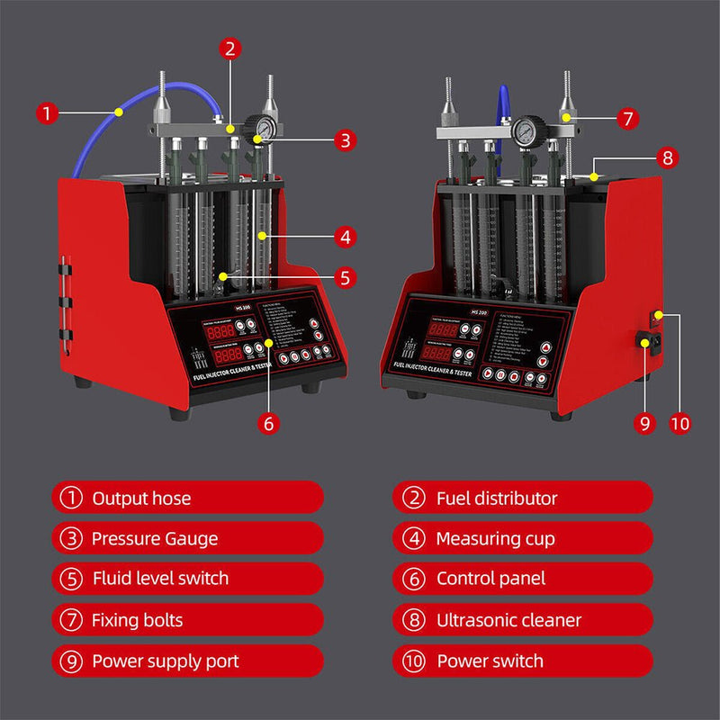 Heavy-Duty Ultrasonic Fuel Gas Injector Car Cleaner Tester Machine, 4 Cylinder (97236540)