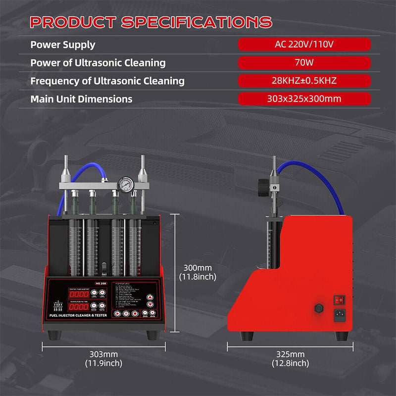 Heavy-Duty Ultrasonic Fuel Gas Injector Car Cleaner Tester Machine, 4 Cylinder (97236540)