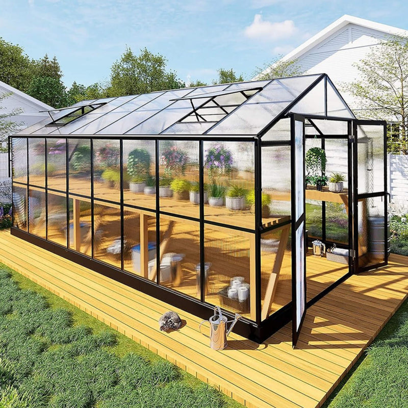 [08X16FT] Heavy-Duty Outdoor Walk-In Polycarbonate Patio Greenhouse With Double Swing Doors, 6MM (SAK26153)