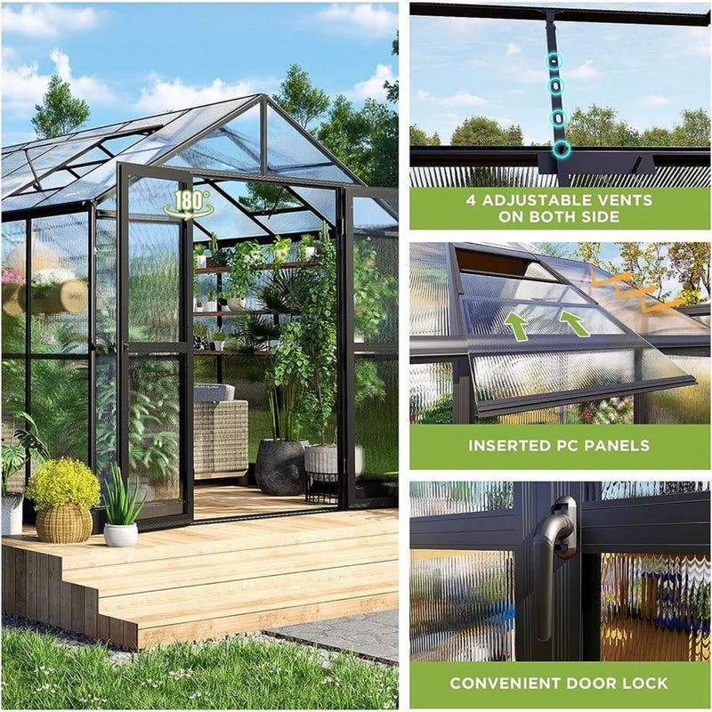 [08X16FT] Heavy-Duty Outdoor Walk-In Polycarbonate Patio Greenhouse With Double Swing Doors, 6MM (SAK26153)