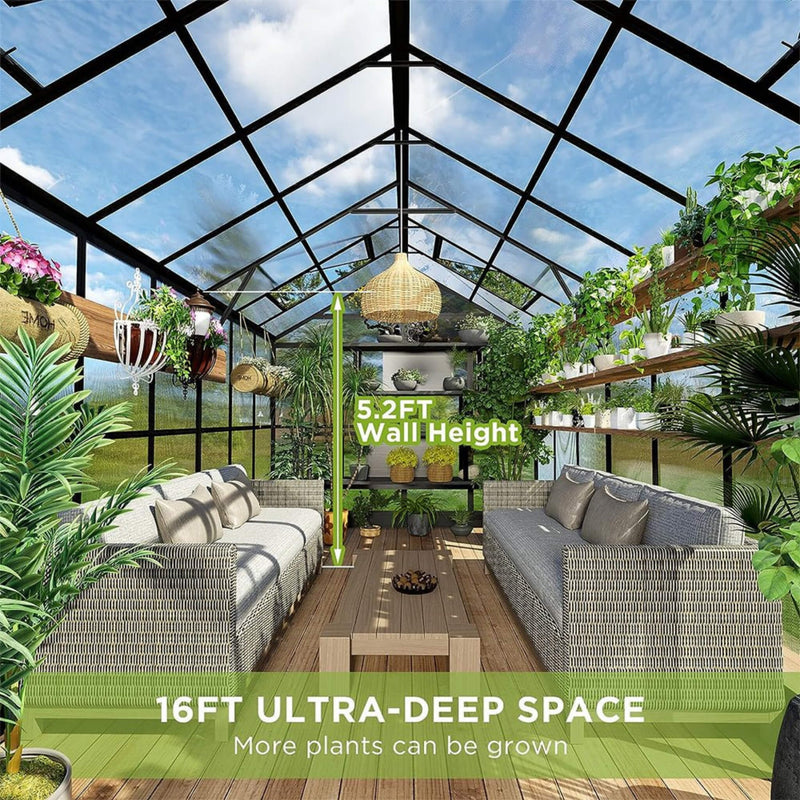 [08X16FT] Heavy-Duty Outdoor Walk-In Polycarbonate Patio Greenhouse With Double Swing Doors, 6MM (SAK26153)