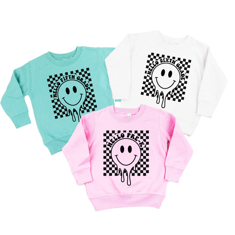 Hello (Choose Your Grade) - Checker Smiley - Child Sweater