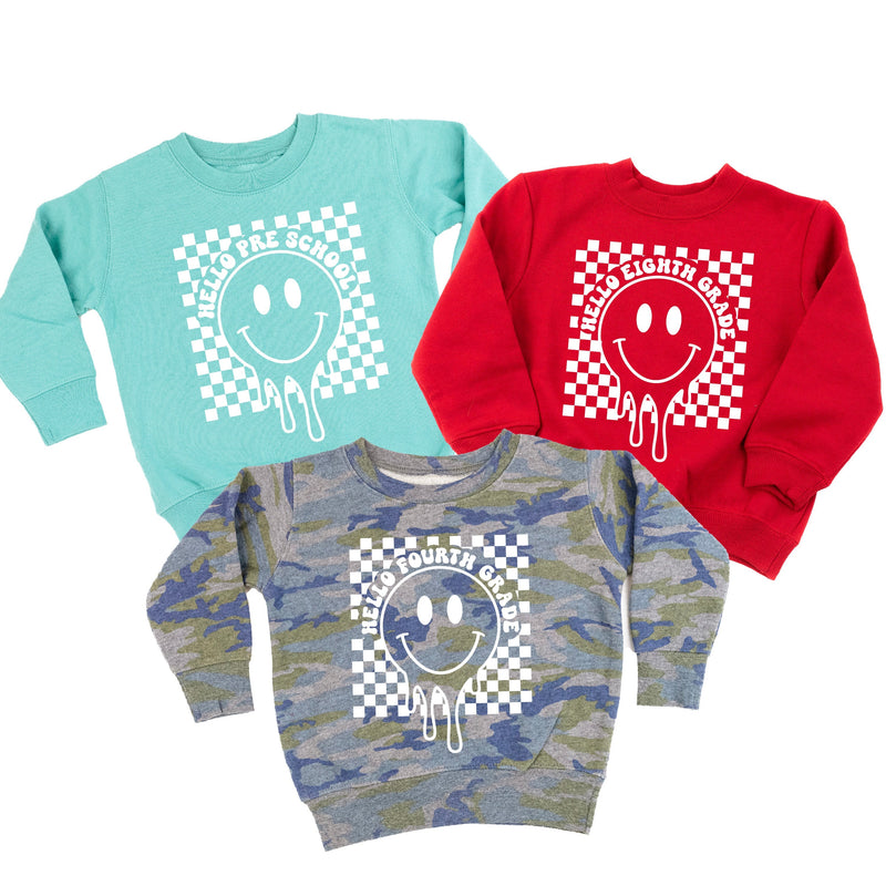 Hello (Choose Your Grade) - Checker Smiley - Child Sweater