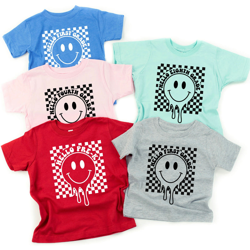 Hello (Choose Your Grade) - Checker Smiley - Child Tee