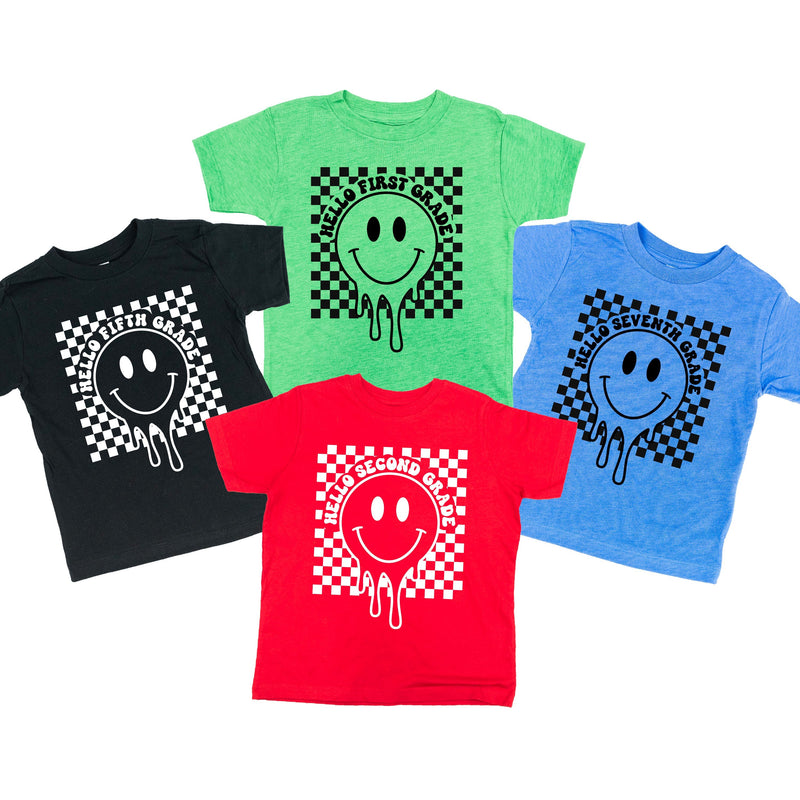 Hello (Choose Your Grade) - Checker Smiley - Child Tee