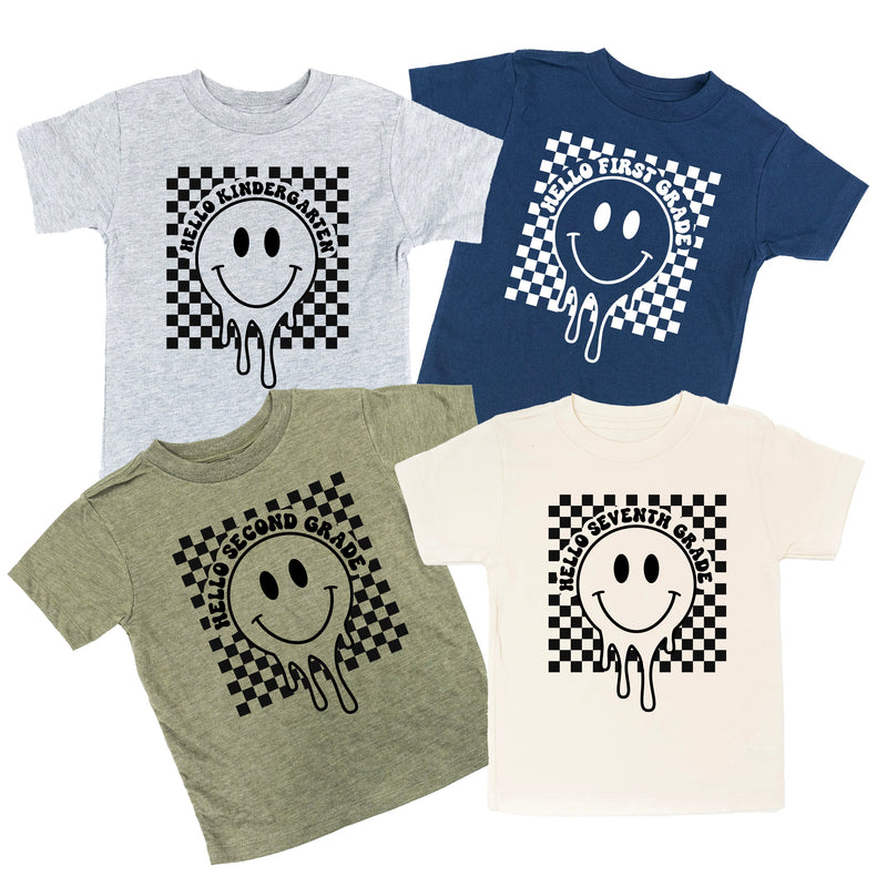 Hello (Choose Your Grade) - Checker Smiley - Child Tee