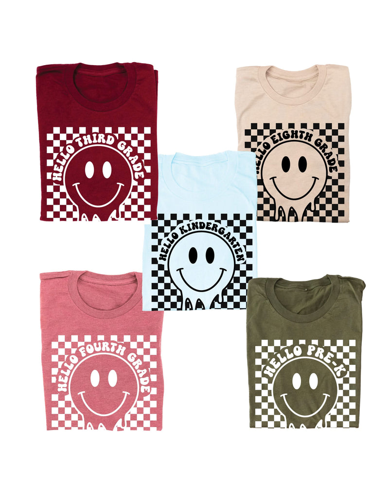 Hello (Choose Your Grade) - Checker Smiley - Unisex Tee