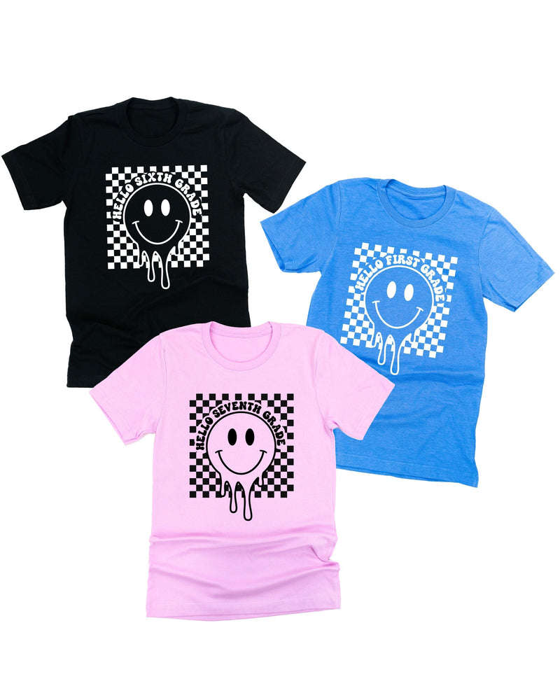 Hello (Choose Your Grade) - Checker Smiley - Unisex Tee