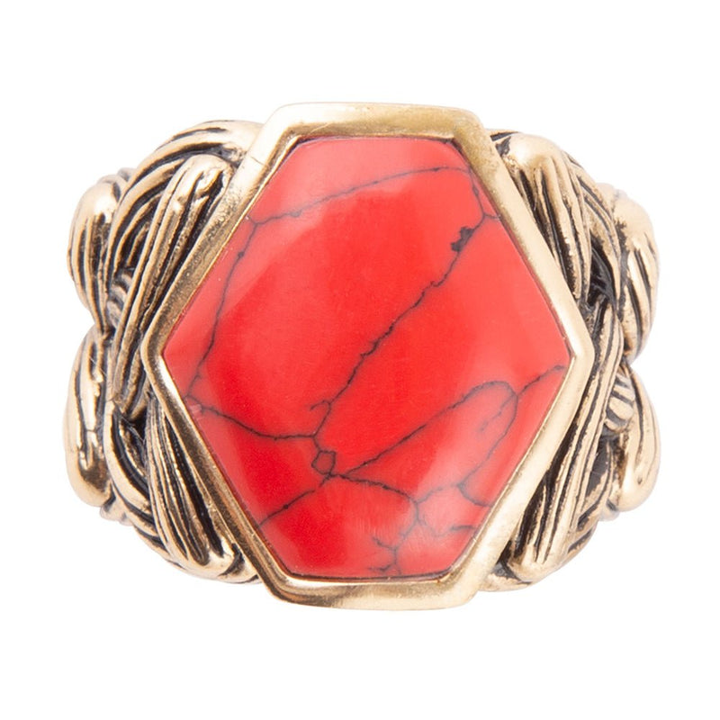 Hexagon Red Howlite Ring