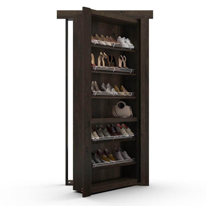 Hidden Flush Mount Knotty Alder Shoe Rack Door